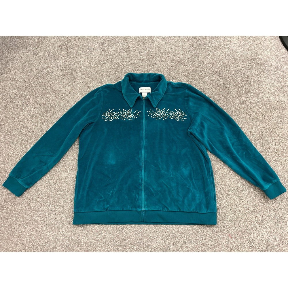 Y2K Designer Alfred Dunner Velour Jacket Womens Large Teal Excellent Zip Up